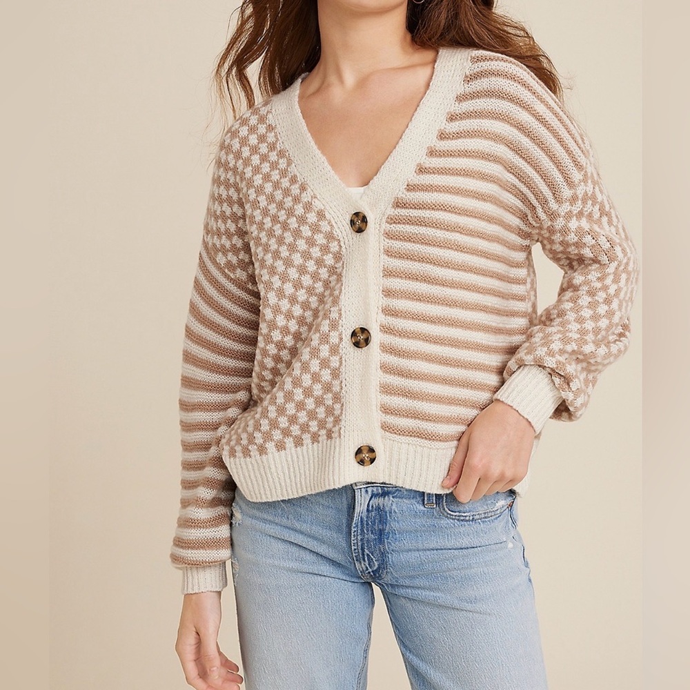 NWOT Maurices Oversized Checkered Striped Mix Button Down Sweater Cardigan